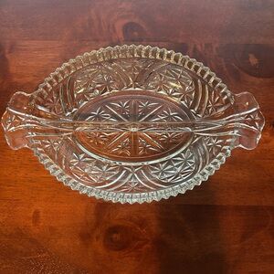 Vintage Glass Oval Candy Dish with Handles